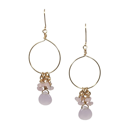 Pink Chalcedony Jade Cluster Hoop Earrings Unique Gemstone Jewelry