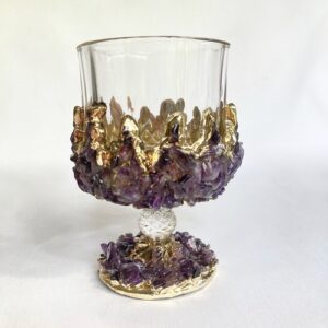 Set of 2 |Crystal Wine Glasses with Gold Plated Purple Amethyst