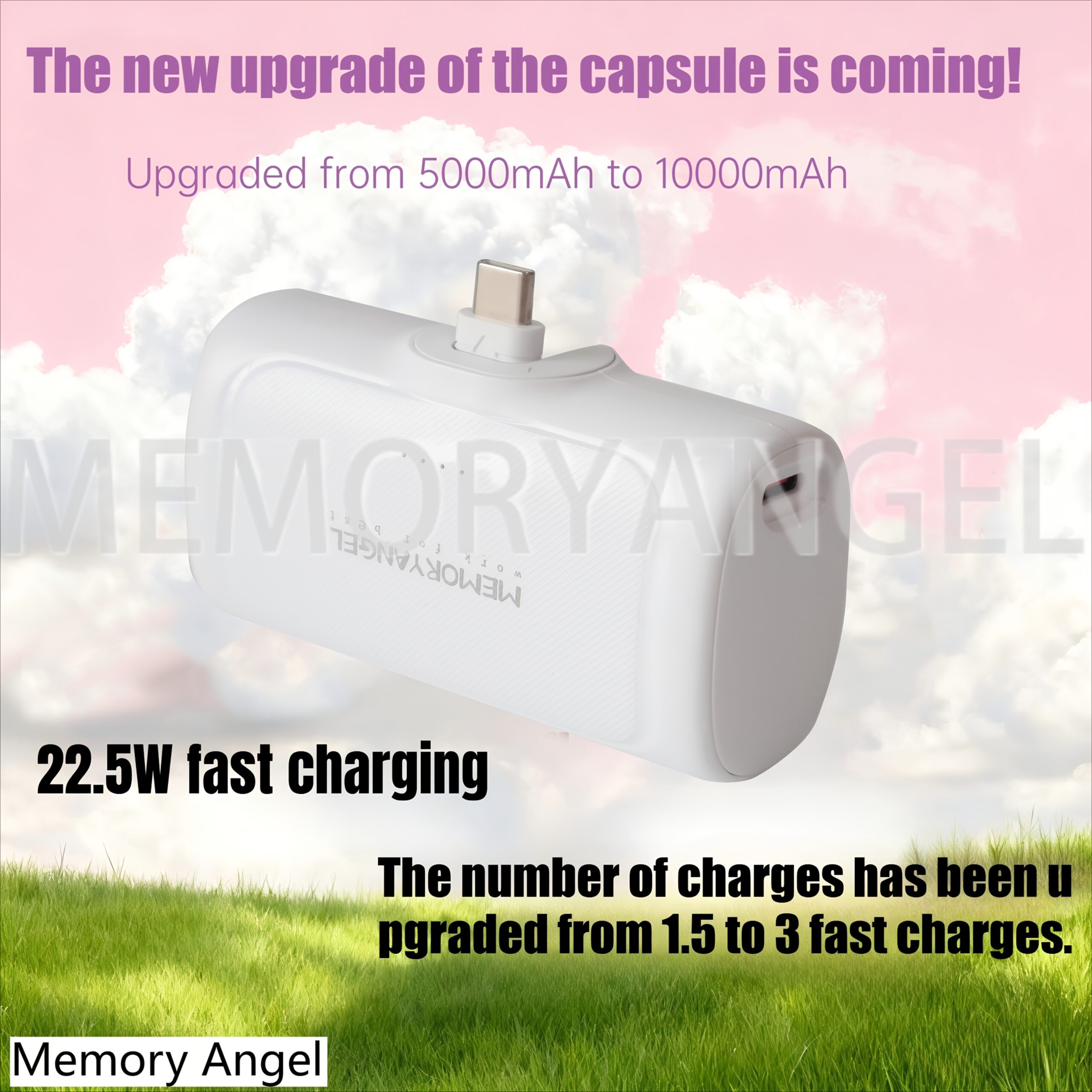 22.5W Fast Charging 5000/10000mAh Mini Portable Charger -5000mAh Optional 1/2/4pcs USB-C Power Bank with Charging Station.The compact desigin 7 White Upgrade Model - 10000mAh (Fast Charging) capsule power bank featuring a sleek white finish and integrated connector for cable-free charging.