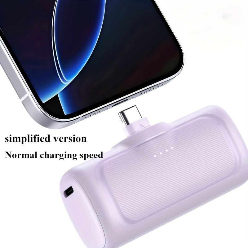 22.5W Fast Charging 5000/10000mAh Mini Portable Charger -5000mAh Optional 1/2/4pcs USB-C Power Bank with Charging Station.The compact desigin 8 Fast speedy Mini Power Bank Purple 5000mAh (Economy Model) featuring a compact lavender capsule design and integrated connector.
