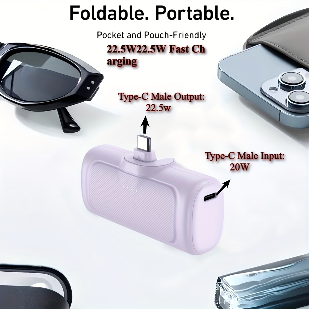 22.5W Fast Charging 5000/10000mAh Mini Portable Charger -5000mAh Optional 1/2/4pcs USB-C Power Bank with Charging Station.The compact desigin 11 22.5W Fast Charging 5000/10000mAh Mini Portable Charger -5000mAh Optional 1/2/4pcs USB-C Power Bank with Charging Station.The compact desigin