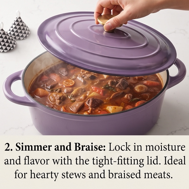 exclusive 4.5QT Enameled Dutch Oven Pot With Lid, Cast Iron Dutch Oven With Dual Handles For Bread Baking, Cooking, Non-stick Enamel Coated Cookware 29 mrali 2 simmer and braise
