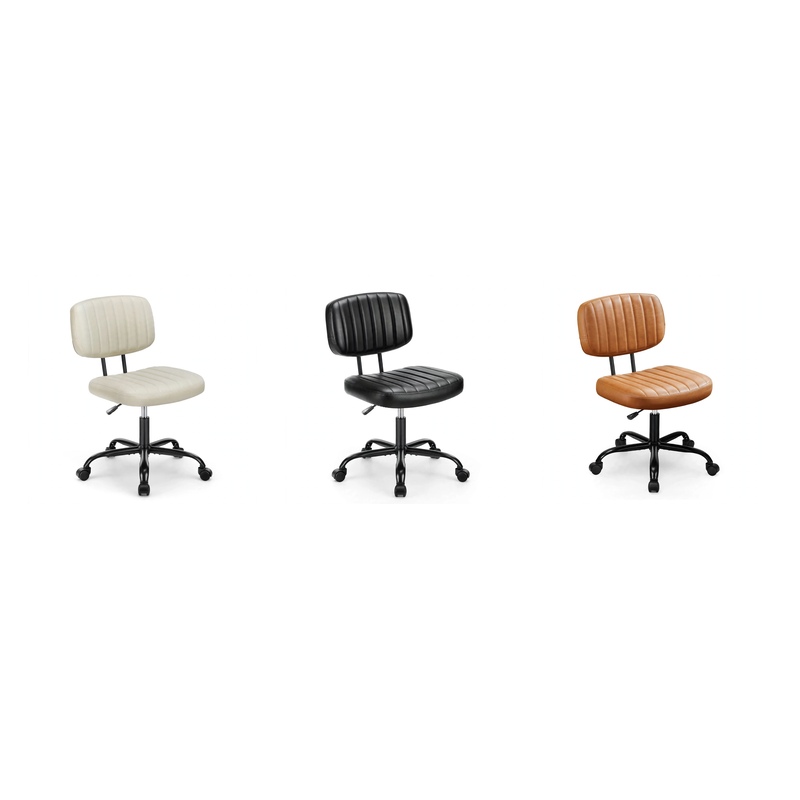 Side-by-side color options including beige, black, and brown for the Small Desk Chair Armless.