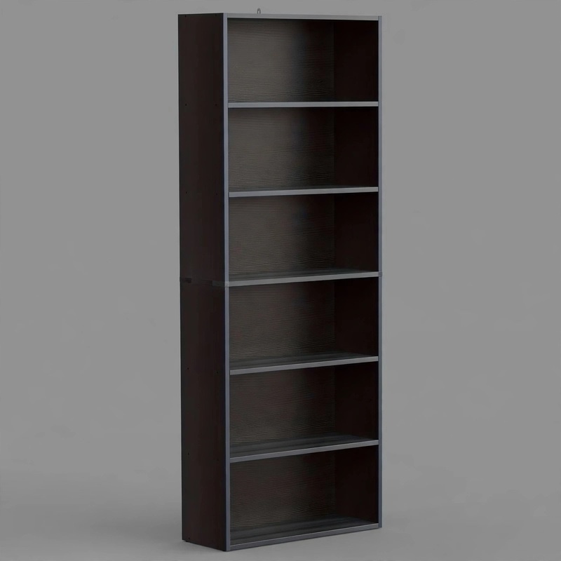 A tall black 6-tier Floor Standing Bookshelf Organizer shown against a neutral background.