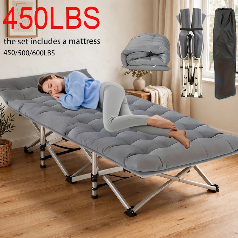 practical 75-Inch Outdoor Folding Bed, Camping Bed with Flip Mattress, Portable Foldable Guest Bed, 600Lbs Weight Capacity, Heavy-Duty Bed with Handbag, Suitable For, Adults, Travelers, Gardens, Available in Gray And Grayblue. Outdoor Solely