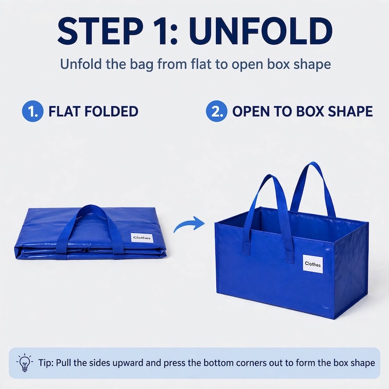 TOMNK 8pcs Moving Bags Heavy Duty, Storage Bags with Sturdy Handles And Zippers, Saving Moving Storage, Foldable, for Halloween And Christmas 11 mrali step 1 unfold Moving Bags Heavy Duty