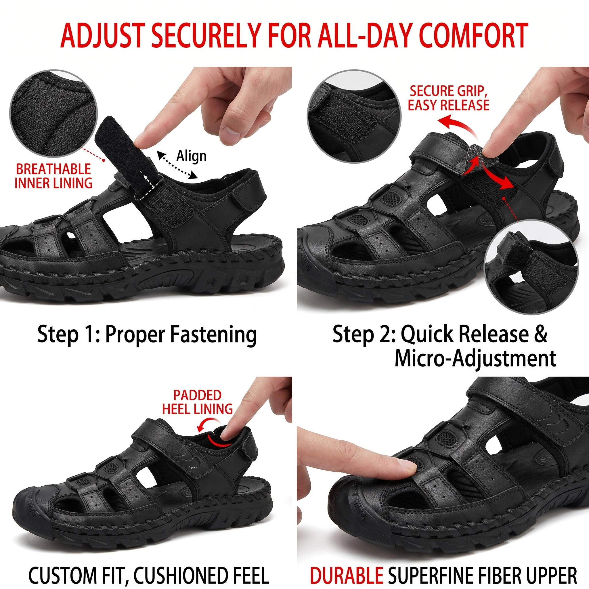 All-Terrain Casual Sports Sandals: Solid Color, Slip-Resistant Rubber Sole & Breathable Fiber Upper 2 A tutorial-style composite image demonstrating the flexibility of Men's Casual Sports Sandals Solid Color. The graphic shows the brown rubber sole being bent by hand to a $90^\circ$ angle, highlighting the "Bend Freely Without Pressure" feature.