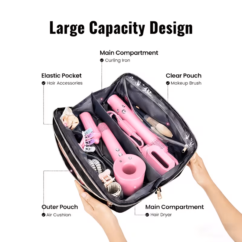 3-in-1 Clutch Bag Hot Hair Tools Travel Bag – Large Capacity Wide-Open Hair Accessory Case & Professional Heat-Safe Styling Mat 12 Clutch Bag Hot Hair Tools Travel Bag with Large Capacity Design