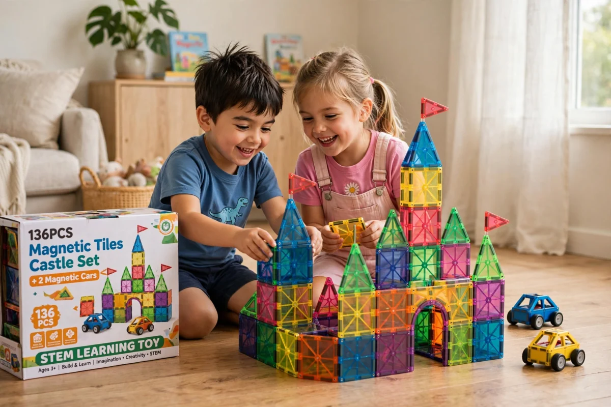 106/136pcs Magnetic Building Blocks with 2 Cars Suitable for Kids Boys & Girls, STEM Construction Toys with Magnetic Base Plates & Car Magnets, Educational Building Blocks for Birthday Gifts, for 3+ Years, for 4 5 6 7 8 9+ 7 mrali 136pcs children magneticcastle play e1787243263169