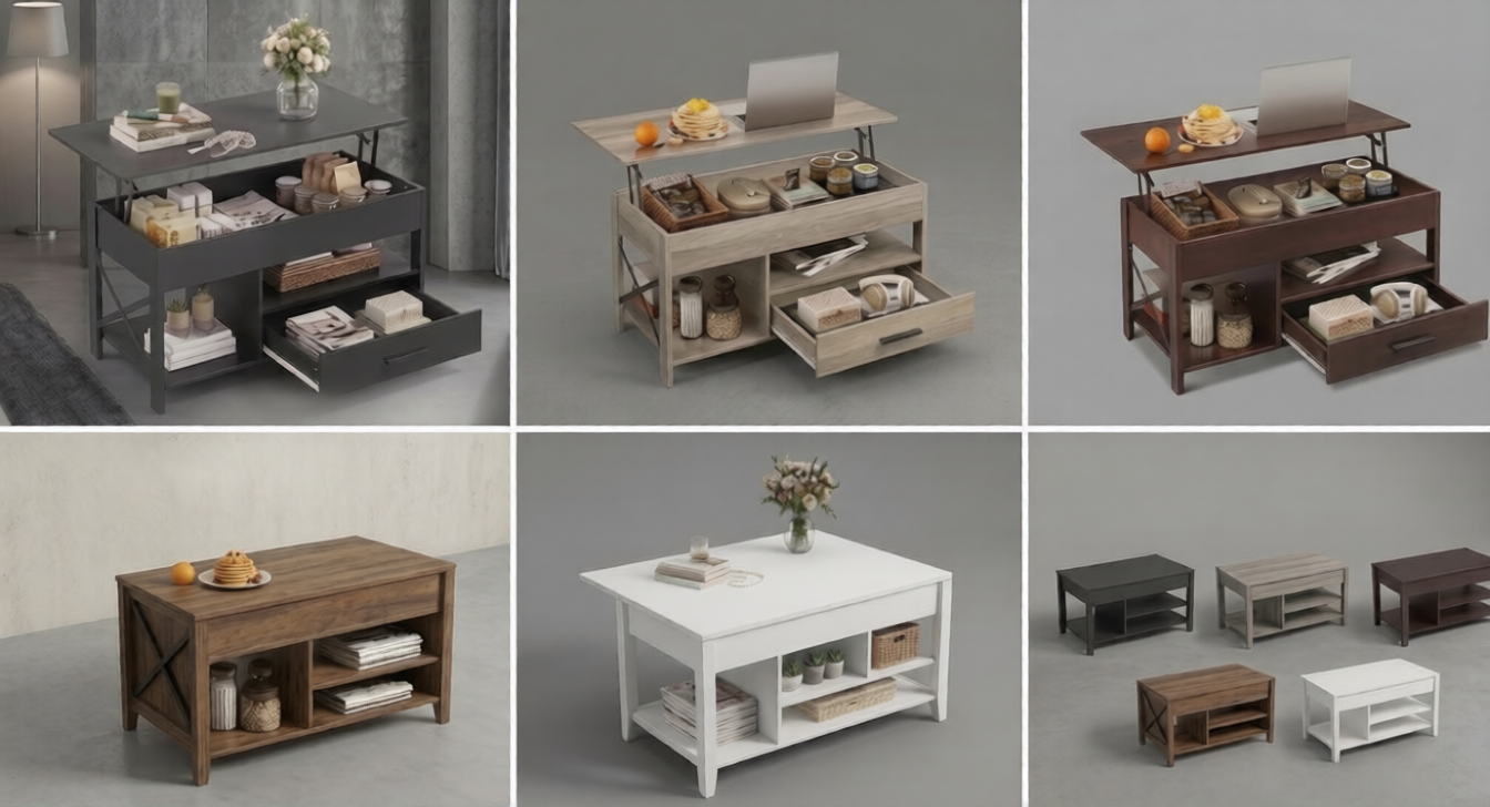 Coffee Table Lift Top, Multi-Function Convertible Coffee Table with Drawers and Hidden Compartment, Coffee Table Converts to Dining Table for Living Room, Home Office, Patio Furniture, outdoor furniture 13 Coffee Table Lift Top, Multi-Function Convertible Coffee Table with Drawers and Hidden Compartment, Coffee Table Converts to Dining Table for Living Room, Home Office, Patio Furniture, outdoor furniture - Image 13
