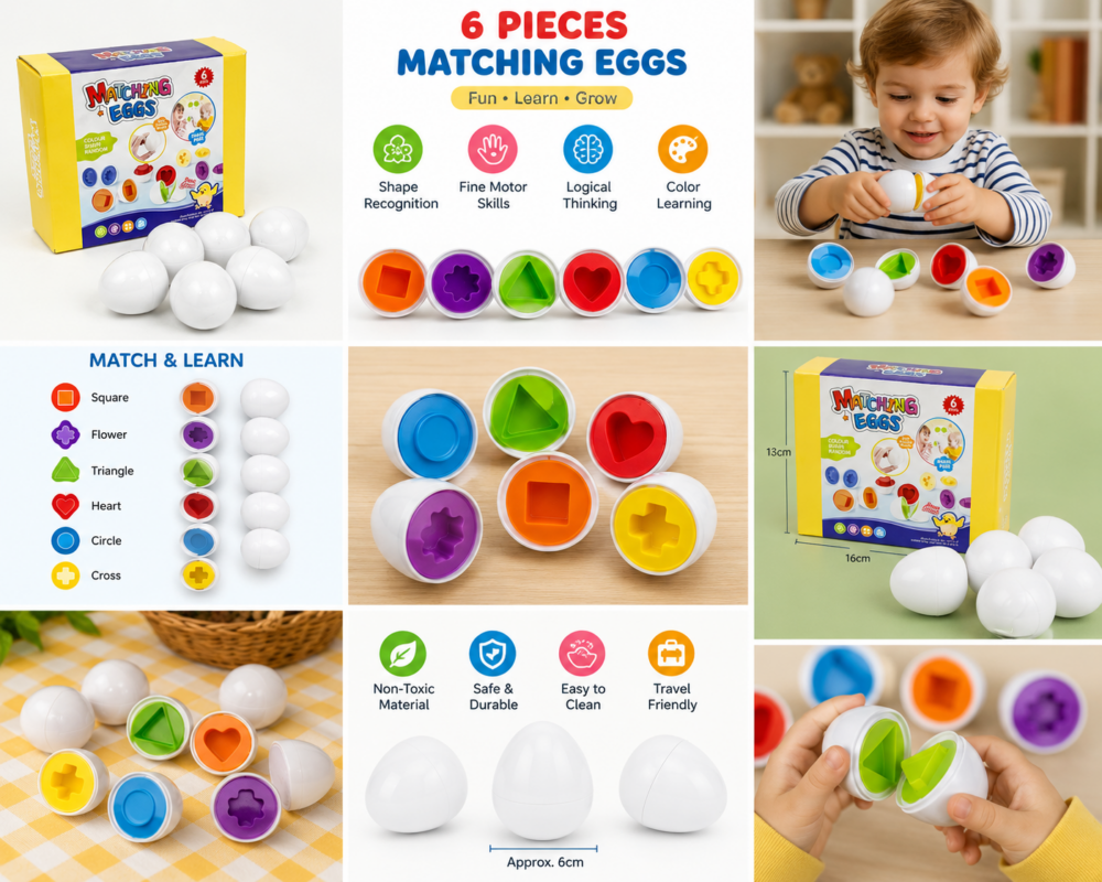 6/12pcs Pieces Plastic Egg Shape Sorting & Matching Puzzle - Egg Cell Suitable for Preschool Shape Recognition, Fine Motor Skills Activity for Boys & Girls, Travel-Friendly Egg Classificatory Games 4 Several closed and open Pieces Plastic Egg Shape Sorting toys scattered casually on a light pink tablecloth.