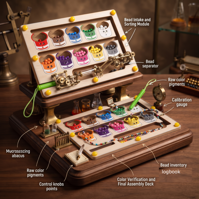 Color Sorting Maze Wooden Number and Color Counting Board Puzzle, Fine Motor Skills Toy, Cute Birthday Gift for Boys and Girls, Halloween/Thanksgiving/Christmas/Easter Gift 2 A highly detailed, steampunk themed wooden number and color counting board puzzle on a desk, featuring brass gears, glass tubes, and miniature lab equipment.