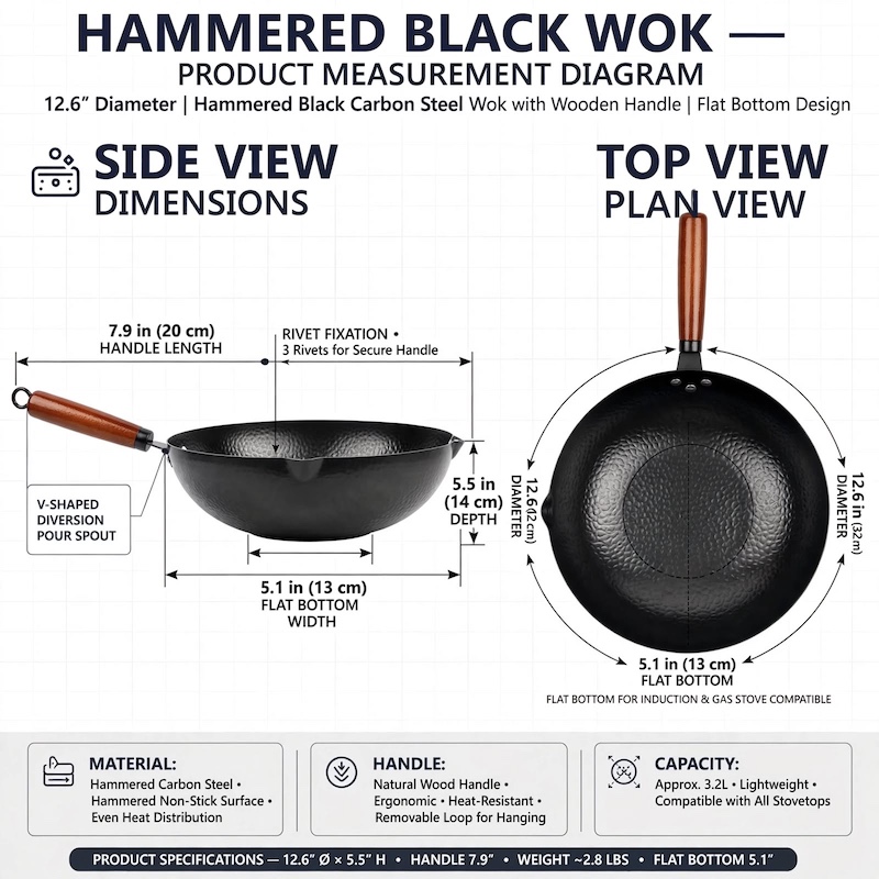 practical Cast Iron Frying Pan Wok Set - Nonstick, 12.6 Inch Pan With 13 Cookware Accessories, Suitable For All Stoves, Kitchen Utensils, Kitchen Tools, Kitchen Accessory, Kitchen Supplies Camping 12 mrali Cast Iron Frying Pan Wok Set hammered wok measurement diagram