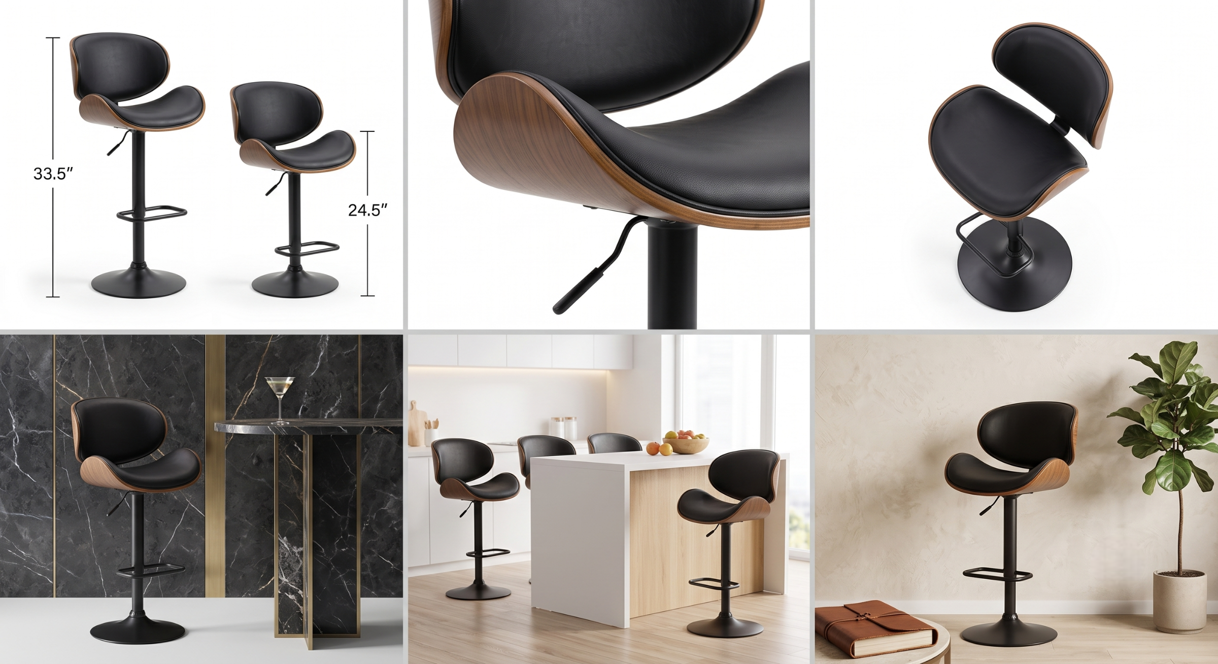 useful Swivel Bar Stools Set Of 2 Seat, Set Of 1 And 4 Seat, Adjustable Height 24.5-33.5in, Wooden Barstools PU Leather Upholstered Bar Chairs with Back & Footrest for Bar Kitchen Dining Room 22 mrali bc14 rferfere
