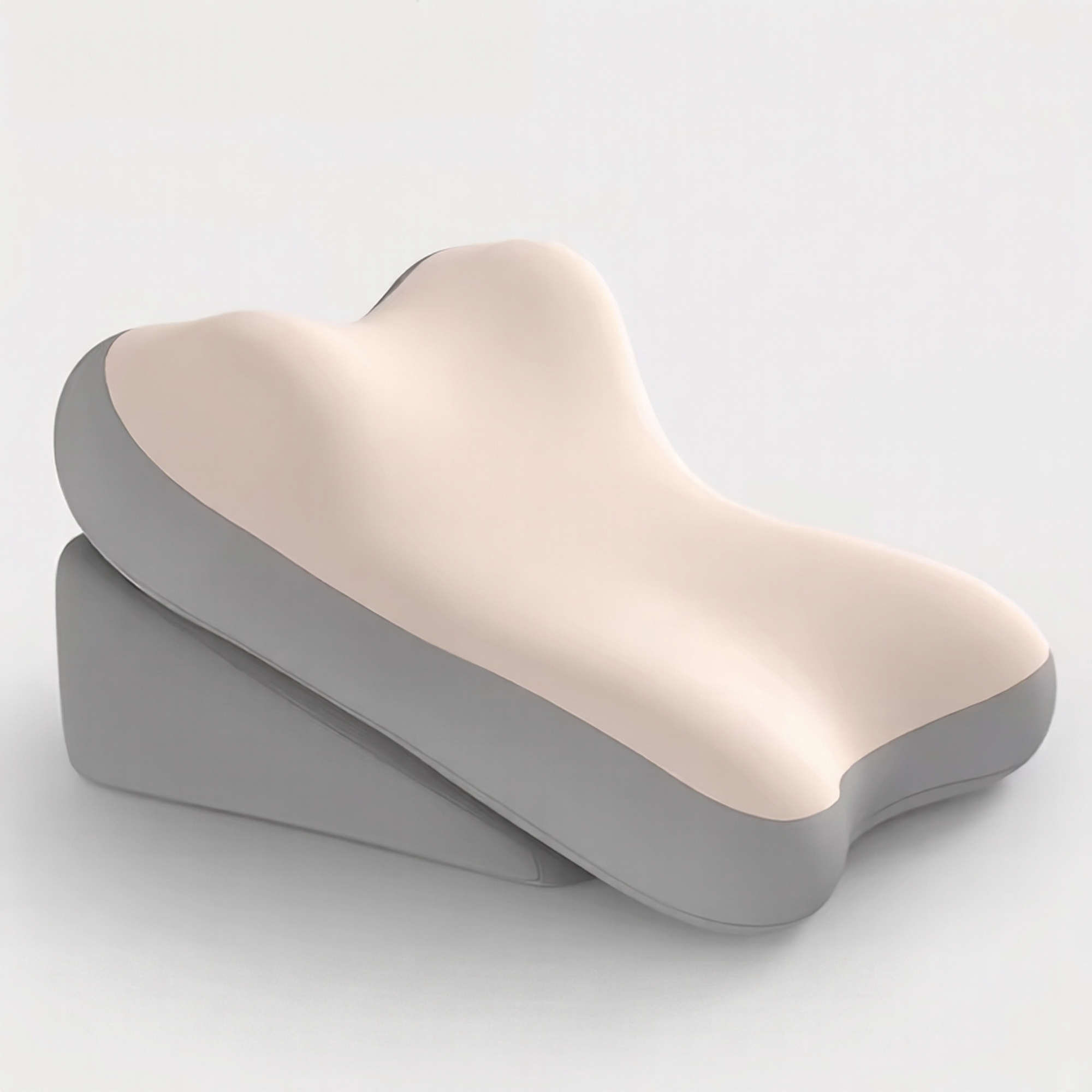 reliable Ergonomic Bed Wedge Pillow Adjustable Memory Foam Backrest for Reading, 2pcs Split Design Support Pillow for Sitting Up in Bed, Non-Slip Lumbar & Neck Cushion for Home Office & Relaxing 3 A clean studio photograph of the mrali beige grey color Bed Wedge Pillow set against a neutral grey background. The modular pillow system is shown in its fully assembled state, featuring the contoured, peach-colored memory foam topper resting securely upon the solid grey wedge base.
