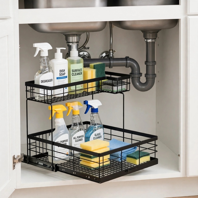 reliable Metal Under Sink Organizers, Pull Out Under Sink Storage Shelves with Sliding Drawer for Kitchen, Bathroom (1pack/2pack) 2 reliable Metal Under Sink Organizers, Pull Out Under Sink Storage Shelves with Sliding Drawer for Kitchen, Bathroom (1pack/2pack) - Image 2