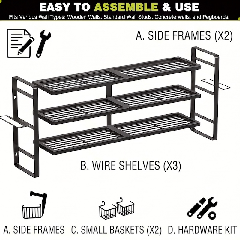 Wall-Mounted Electric Tool Organizer, 4-Tier Wireless Tool Storage with 8 Drill Bit Holders, Practical Garage Rack, Gift for Men, Boyfriends, Husbands, and Partners - Valentine's Day Gifts, Storage Racks 36 mrali black 32.6inche shots usages