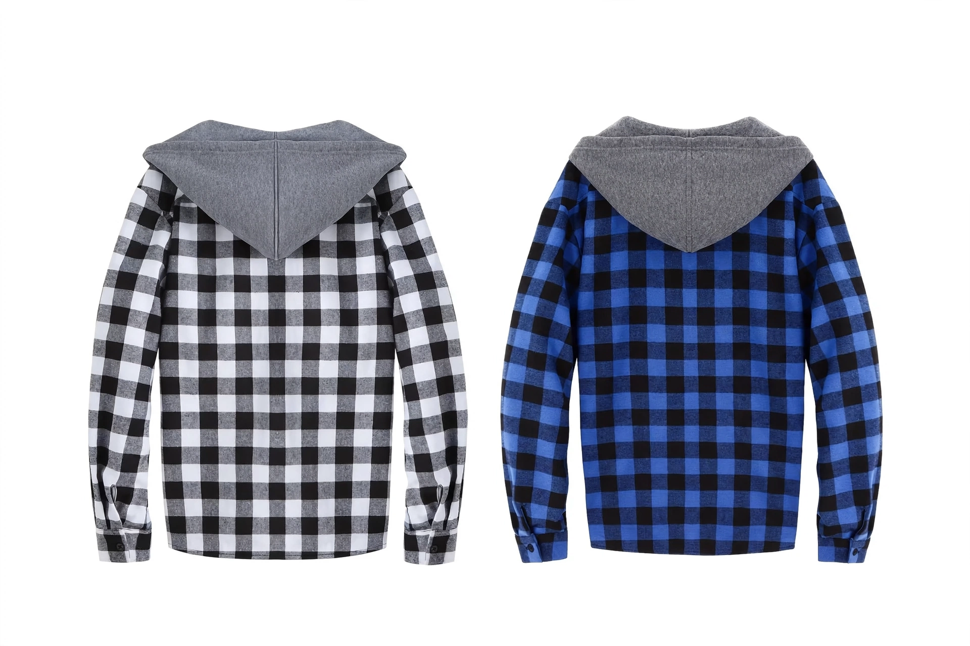 2pcs Men's New York Fashion Trendy Plaid Shirt Hoodie, Plaid Pullover Sweatshirt Flannel Hoodie 31 mrali black white blue back view tygtgtgt