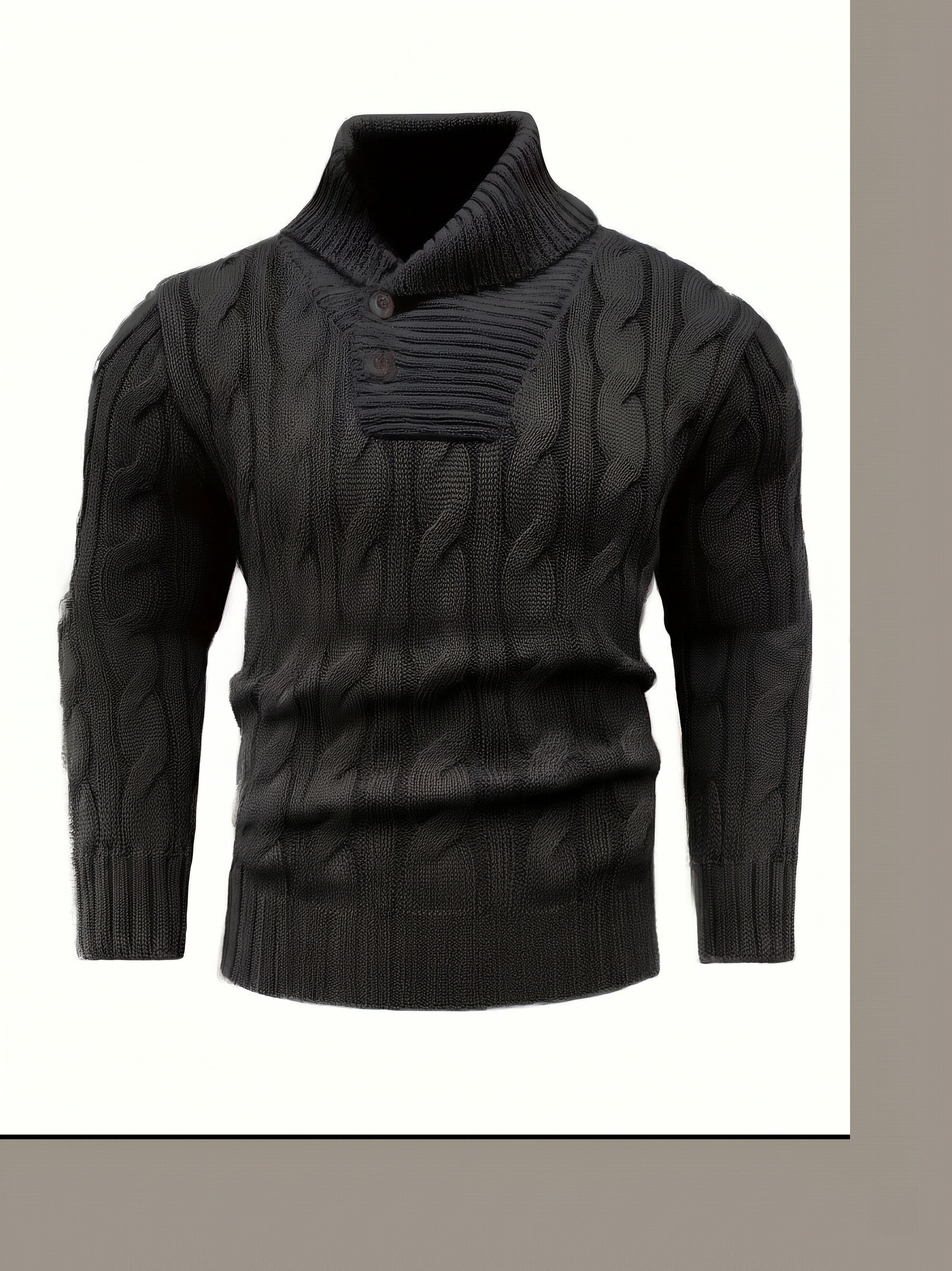 Men's Mature Business Sweater | Premium Merino-Style Lapel Knitwear | Sharp Professional Pullover for Executive Layering (Winter 2026) 3 Close-up of the intricate cable knit texture and ribbed cuff on a premium black business sweater.
