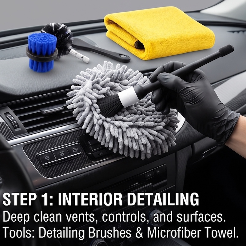 26pcs Car Detailing Brush Set, Car Detailing Kit, Car Detailing Brushes, Car Cleaning Kit, Car Windshield Cleaning Tool, Professional Car Care Kit - Car Wash Brush Kit for Interior Exterior Wheels 8 mrali blue tutorial step 1