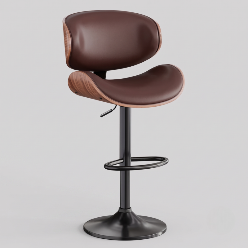 useful Swivel Bar Stools Set Of 2 Seat, Set Of 1 And 4 Seat, Adjustable Height 24.5-33.5in, Wooden Barstools PU Leather Upholstered Bar Chairs with Back & Footrest for Bar Kitchen Dining Room 7 Dark chocolate brown upholstered swivel Bar Stools set of 1 and 2 seat with a matte black base.