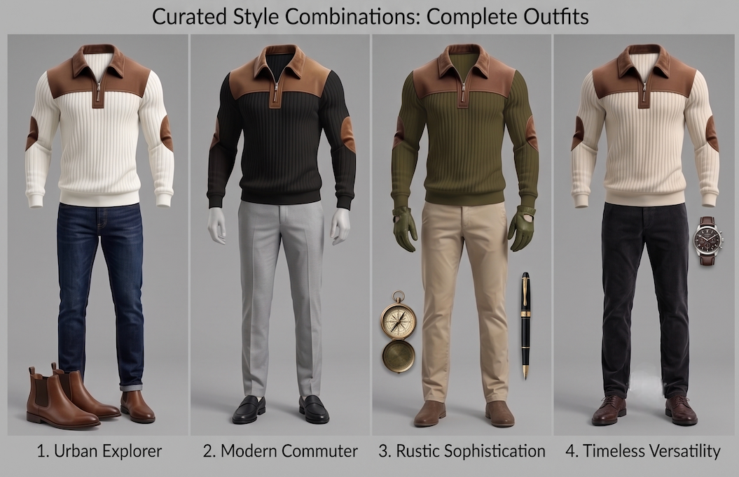 Men's Color-Block Design Casual Stand Collar Pullover - Ribbed Color-Block Patchwork, Thick and Warm Pullover, Stand Collar with Zipper Design, Suitable for Daily Casual Fashion, Simple and Versatile for Outings and Commuting, Long-Sleeve Pullover 11 mrali colors 43344