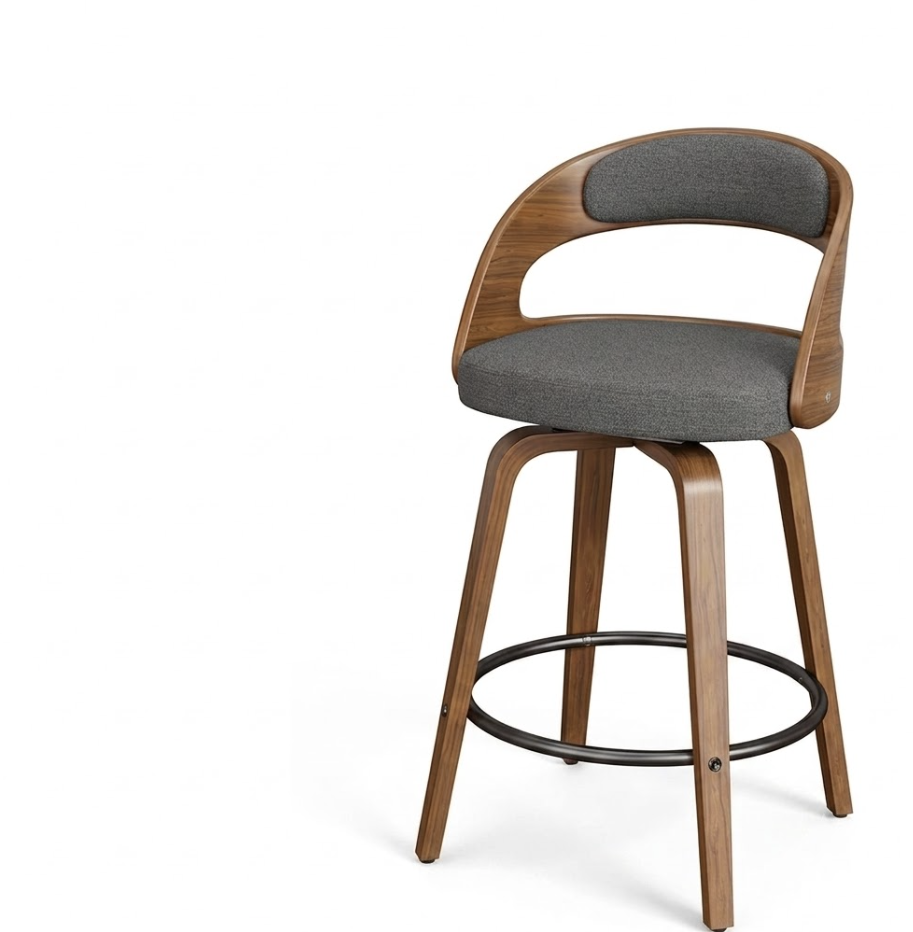 useful Swivel Bar Stools Set Of 2 Seat, Set Of 1 And 4 Seat, Adjustable Height 24.5-33.5in, Wooden Barstools PU Leather Upholstered Bar Chairs with Back & Footrest for Bar Kitchen Dining Room 10 Charcoal gray fabric swivel Bar Stools set of 1 and 2 seat with structured walnut wood legs and a built-in footrest.