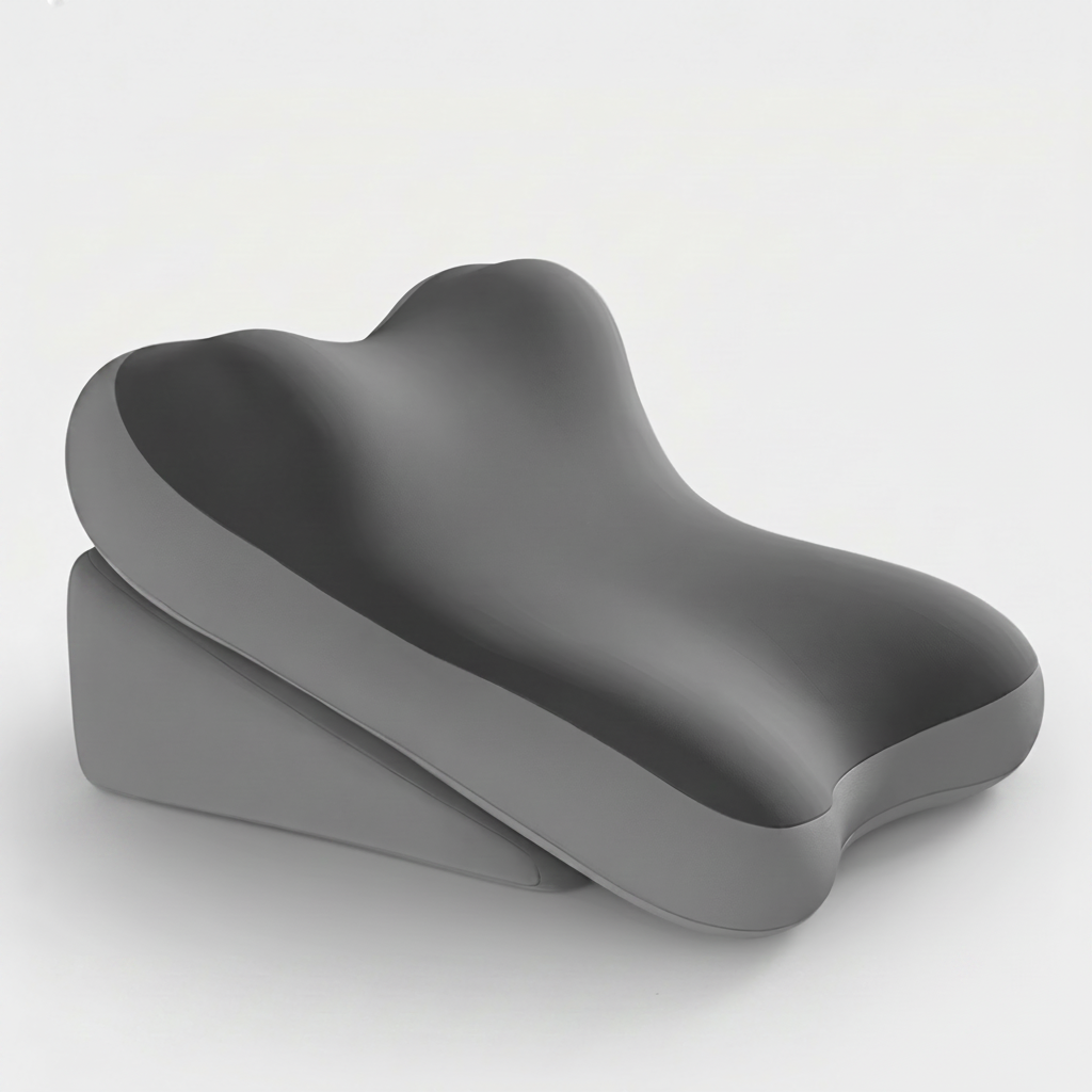 reliable Ergonomic Bed Wedge Pillow Adjustable Memory Foam Backrest for Reading, 2pcs Split Design Support Pillow for Sitting Up in Bed, Non-Slip Lumbar & Neck Cushion for Home Office & Relaxing 5 A clean studio product shot of the mrali double grey color Bed Wedge Pillow in its fully assembled configuration, displaying the dark charcoal contoured top cushion resting on a lighter grey wedge foundation.