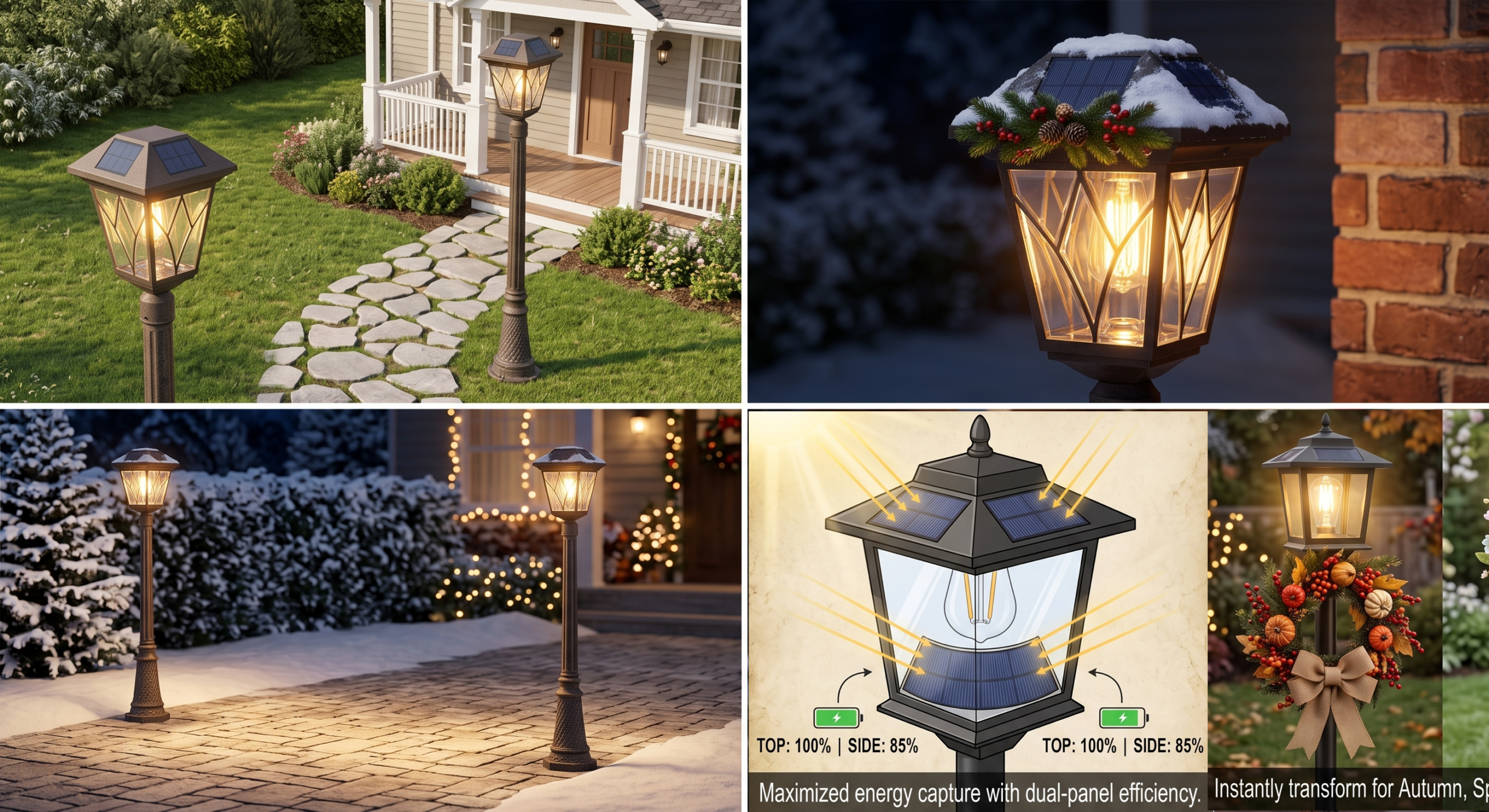 2 Pack 63in Solar Lamp Post Lights, Outdoor Post Lights, Christmas Decorations, Pole Lights Outdoor, Decorative Lamp for Garden, Patio, Lawn, Pathway, Driveway, Front/Back Door, Warm White, Replaceable Bulb, 1800LM 4 2 Pack 63in Solar Lamp Post Lights, Outdoor Post Lights, Christmas Decorations, Pole Lights Outdoor, Decorative Lamp for Garden, Patio, Lawn, Pathway, Driveway, Front/Back Door, Warm White, Replaceable Bulb, 1800LM - Image 4