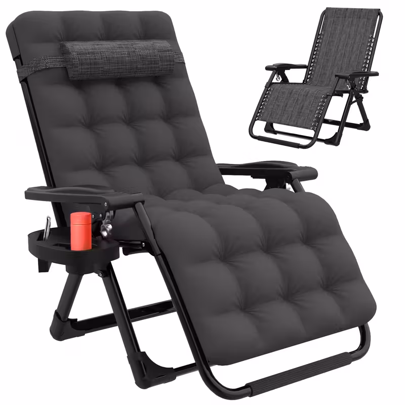 The Ultimate Relaxation Zero Gravity Chair Lounge Chair Recliner with Secure Multi-Position Locks 3 Fossil Gray Color Zero Gravity Chair Lounge Chair Recliner with Deluxe Padded Cushion, Folding Outdoor Patio Recliner featuring Cup Holder Tray and Adjustable Headrest