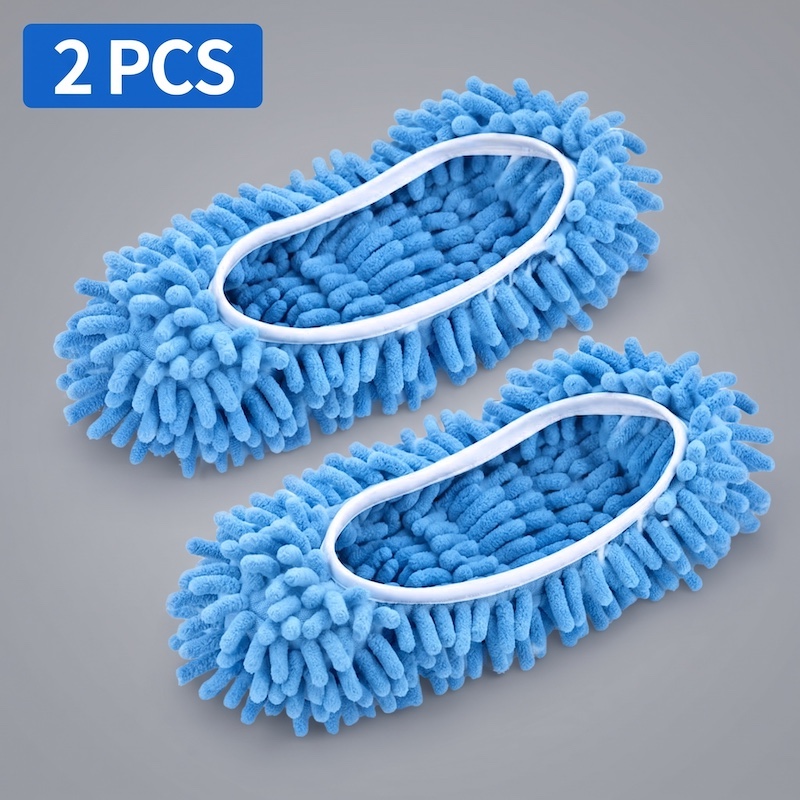 Front view of a 2-piece set of vibrant blue Micro Fiber Cleaning Slippers Multifunction with elastic openings.