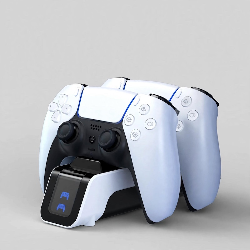 Front view of dual white Ps5 Controller Charging Base holding two wireless controllers