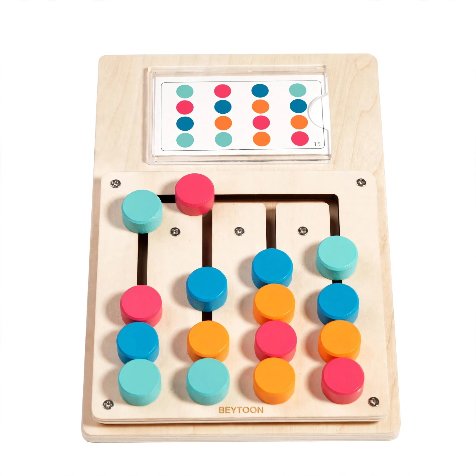 BEYTOON Wooden Color Puzzle Boost Logic, Focus & Hand-Eye Coordination | Educational Toy for YoungstersChristmas stocking stuffers,Christmas stocking stuffers 6 A top-down front view of the BEYTOON educational toy, showing the colorful pegs and challenge card that help the Wooden Color Puzzle Boost Logic.