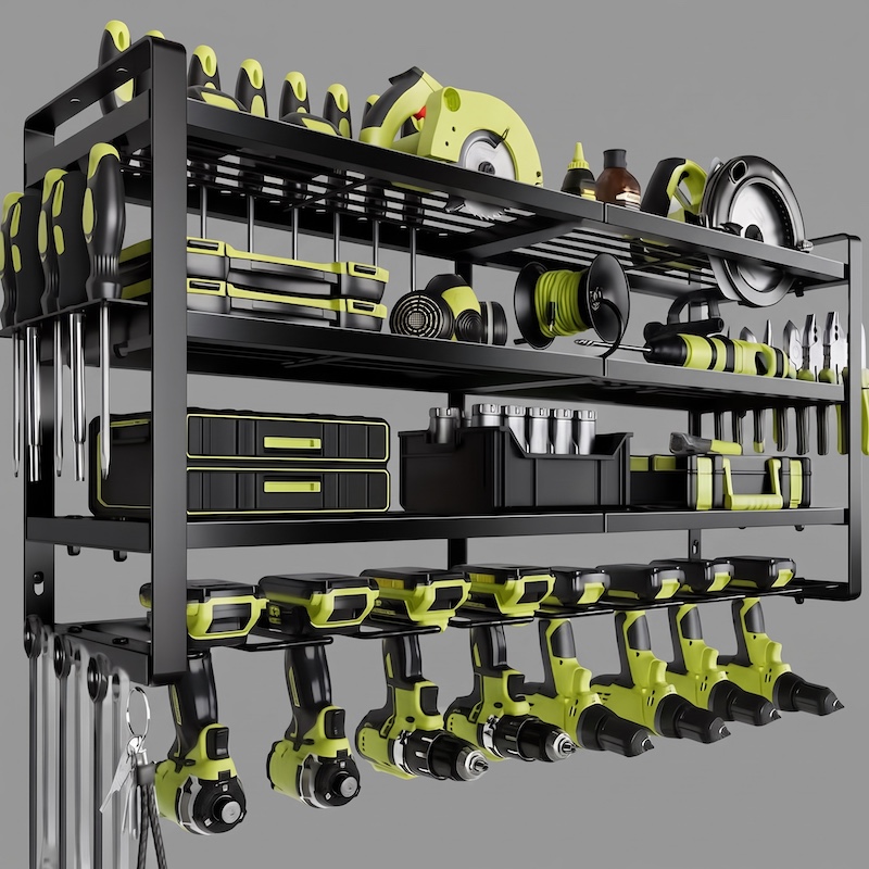 Wall-Mounted Electric Tool Organizer, 4-Tier Wireless Tool Storage with 8 Drill Bit Holders, Practical Garage Rack, Gift for Men, Boyfriends, Husbands, and Partners - Valentine's Day Gifts, Storage Racks 6 Wall-Mounted Electric Tool Organizer, 4-Tier Wireless Tool Storage with 8 Drill Bit Holders, Practical Garage Rack, Gift for Men, Boyfriends, Husbands, and Partners - Valentine's Day Gifts, Storage Racks - Image 6