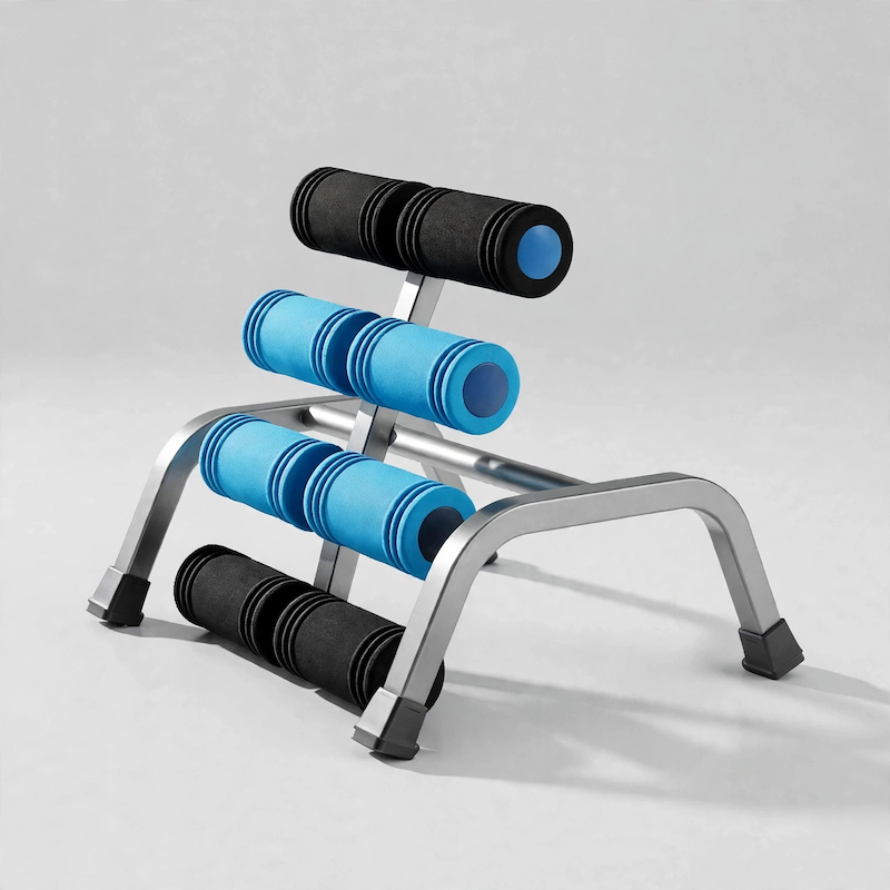1 Mini Inversion Table Iron, Red, Back Stretch Machine, Ab Trainer, Fitness Yoga Equipment, Handstand Training Machine, Total Body Workout Equipment, Stretch The Back And Neck, Christmas Gift, New Year Gift, Brand: MBB 1 A clean front-angle view of the blue color Back Stretch Machine featuring alternating black and vibrant blue foam rollers on a silver frame.