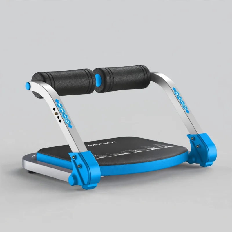 Straight front angle of the blue multifunctional abdominal trainer showing its ergonomic form