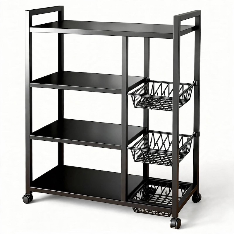 reliable 1pc of Adjustable Kitchen Storage Rack - a Tall Mobile Organizer Featuring Locking Wheels, Space-Efficient Stainless Steel Shelves for The Kitchen And Pantry, Robust Build, Long-Lasting Shelving Unit, Storage Area, And a Versatile Storage Rack