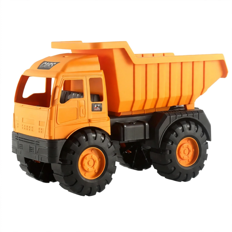 Back to School New Semester Excavator Toy Car Large Engineering Vehicle Set Dumper Truck Cement Mixer Excavator Crane 2 Angled front view of a large orange dump truck toy car large featuring heavy-duty black and orange wheels and durable plastic construction.