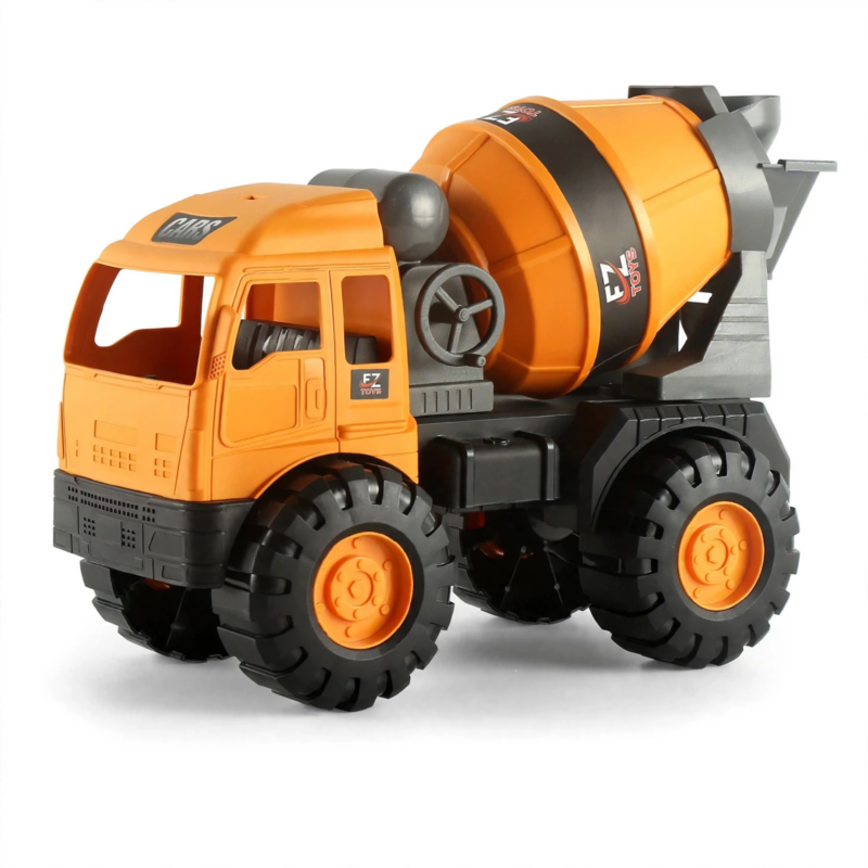 Back to School New Semester Excavator Toy Car Large Engineering Vehicle Set Dumper Truck Cement Mixer Excavator Crane 3 Studio front-angle shot of a large orange and gray cement mixer toy car large with rugged rubber-like tires.