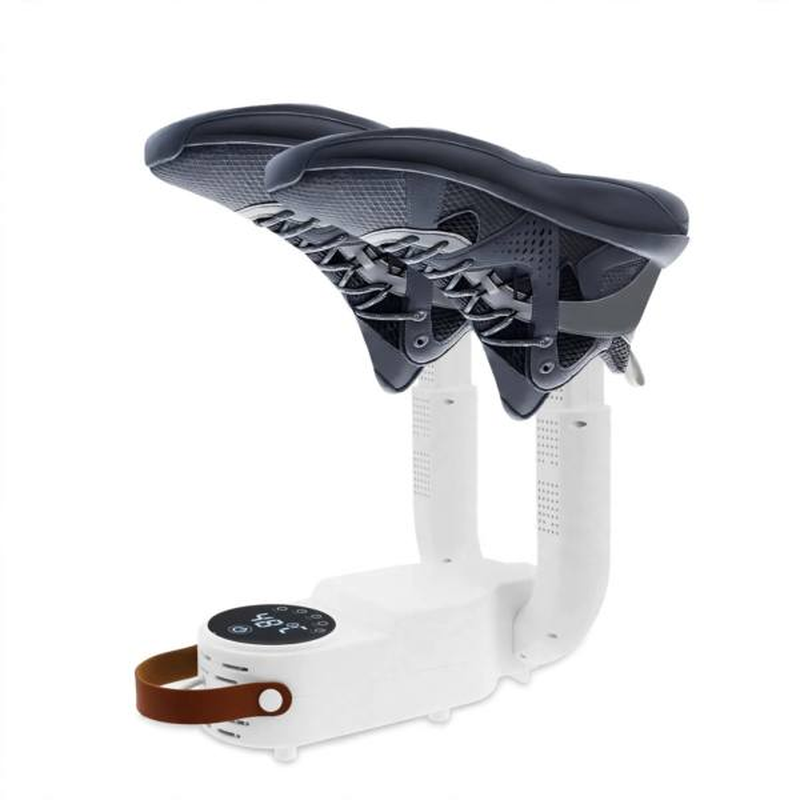 exclusive Antosun Footwear Dryer Odor Eliminator for Shoes, Equipped with Timer, Glove Dryer for Boxing, Collapsible, Suitable for Ski Boots, Socks, And Sneakers, Color: White, Without Battery 1 Upgraded white luxury odor eliminator for shoes holding dark grey athletic sneakers with a digital touch panel