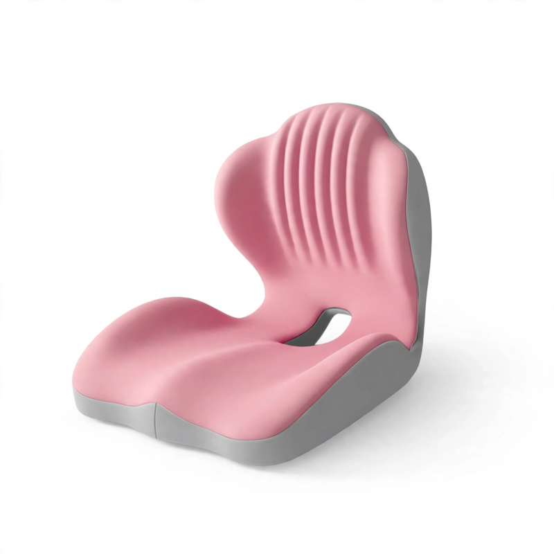 1pc Shell-Shaped Ergonomic Seat Cushion Soft Comfortable Chair Cushion For Office Chair, Car Seat And Home Use, Supportive Design For Daily And Long Hours Sitting 3 Isolated front view of a pink color Seat Cushion Soft Comfortable Chair against a pure white background, showcasing its curved shell contours.