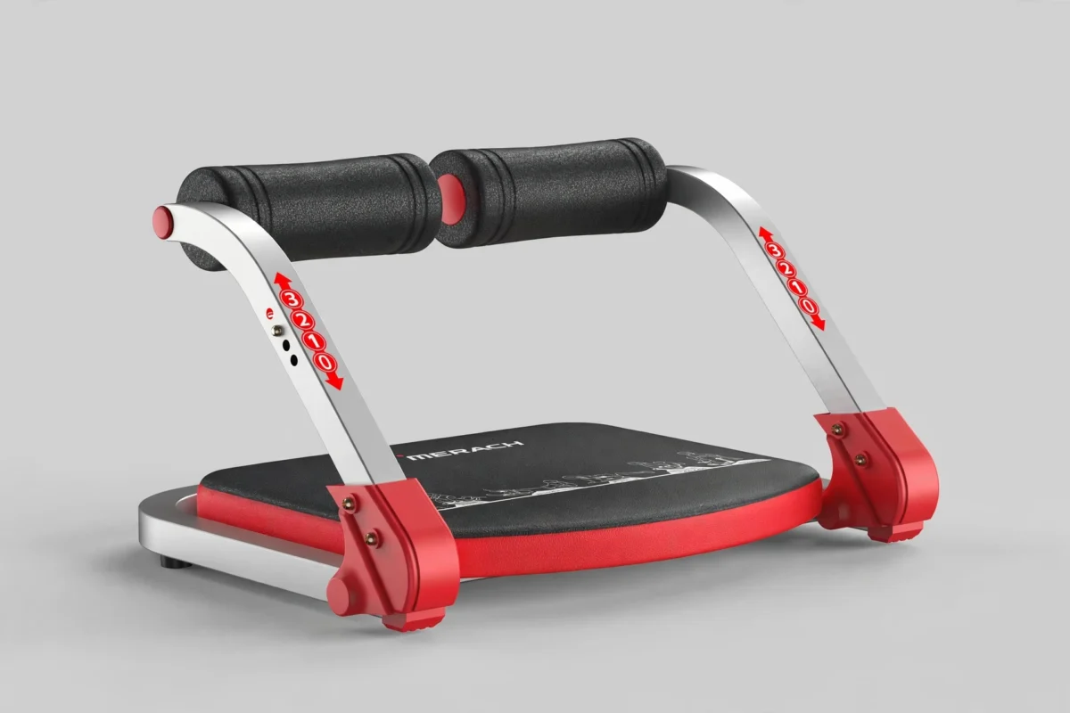 practical MERACH Multifunctional abdominal trainer, core strength, waist slimming, abdominal fitness home exercise equipment, home abdominal muscle training and abdominal loss fitness equipment 3 Straight front angle of the red multifunctional abdominal trainer on a neutral gray background