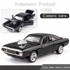 Die-Cast Model Car Traditional Studio photograph of a Die Cast Model Car Traditional 1:32 scale muscle car with open panel inset.