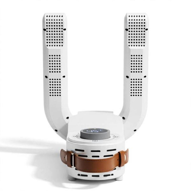 exclusive Antosun Footwear Dryer Odor Eliminator for Shoes, Equipped with Timer, Glove Dryer for Boxing, Collapsible, Suitable for Ski Boots, Socks, And Sneakers, Color: White, Without Battery 3 Upright studio view of a white odor eliminator for shoes showing perforated drying arms and circular control dial