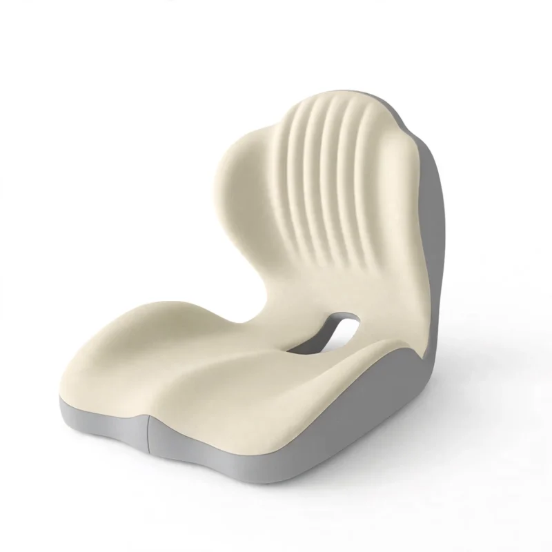 1pc Shell-Shaped Ergonomic Seat Cushion Soft Comfortable Chair Cushion For Office Chair, Car Seat And Home Use, Supportive Design For Daily And Long Hours Sitting 4 Isolated front view of a warm taupe gray color Seat Cushion Soft Comfortable Chair against a pure white background, showing its shell-like ergonomic curves.