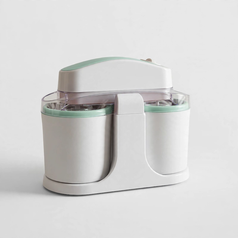 Home Ice Cream, Detachable Design for Easy Cleaning, Perfect for Making Homemade Ice Cream, Smoothies And Frozen Yogurt, 1QT, Party, Summer Essentials, Halloween And Christmas Gifts Suitable for Giving 2 Front view of a mint green Home Ice Cream appliance with dual canisters and a clean white background.