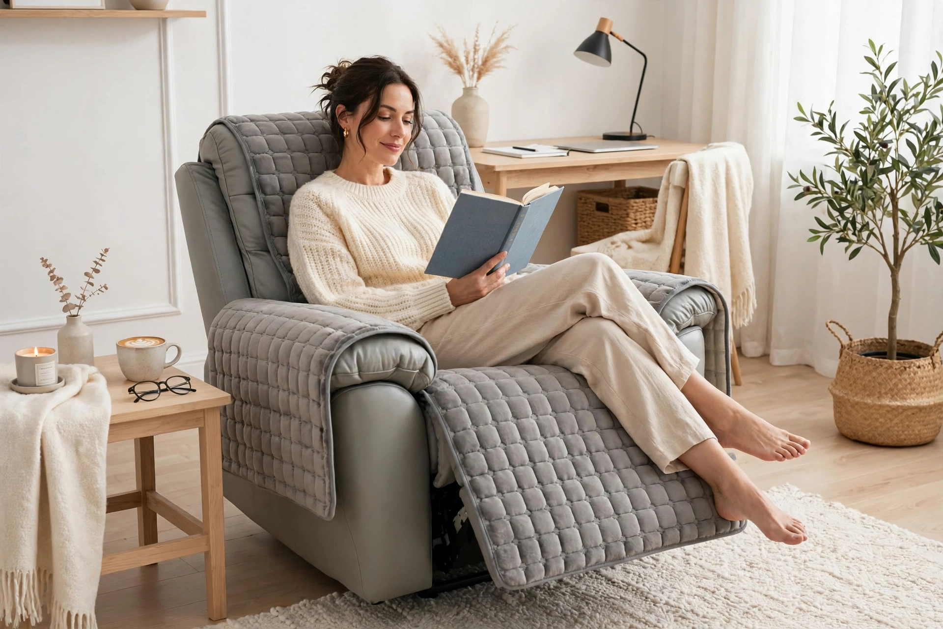 comfortable 1pc Velvet Recliner Chair Cover, Non-slip Recliner Slipcover Sofa Cover, Plush Recliner Cover, For Living Room Office Home Decor 6 mrali gray scandinavian recliner lifestyle