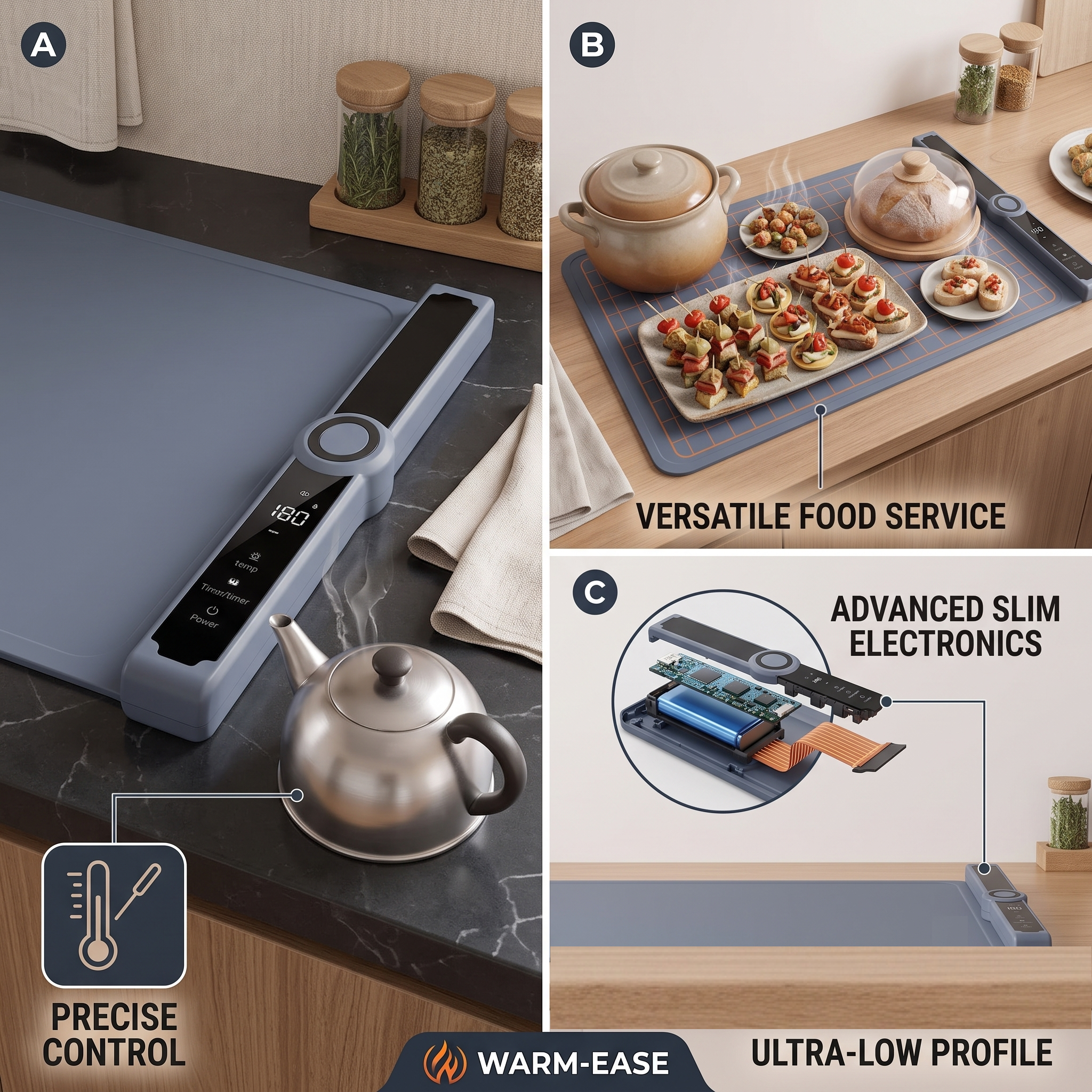 Food Warming Pad Made Of Silicone, with 3 Temperature Levels And 6-hour Timing Function, Electric Heating Pad with Full Surface Rapid Heating Function, Foldable Food Warming Tray for Buffet Party Kitchen Countertop 9 Dimensions infographic layout for a Food Warming Pad Made Of Silicone, explicitly labeling its 36-inch length, 18-inch width, 0.2-inch thickness, and 5-foot long power cord.
