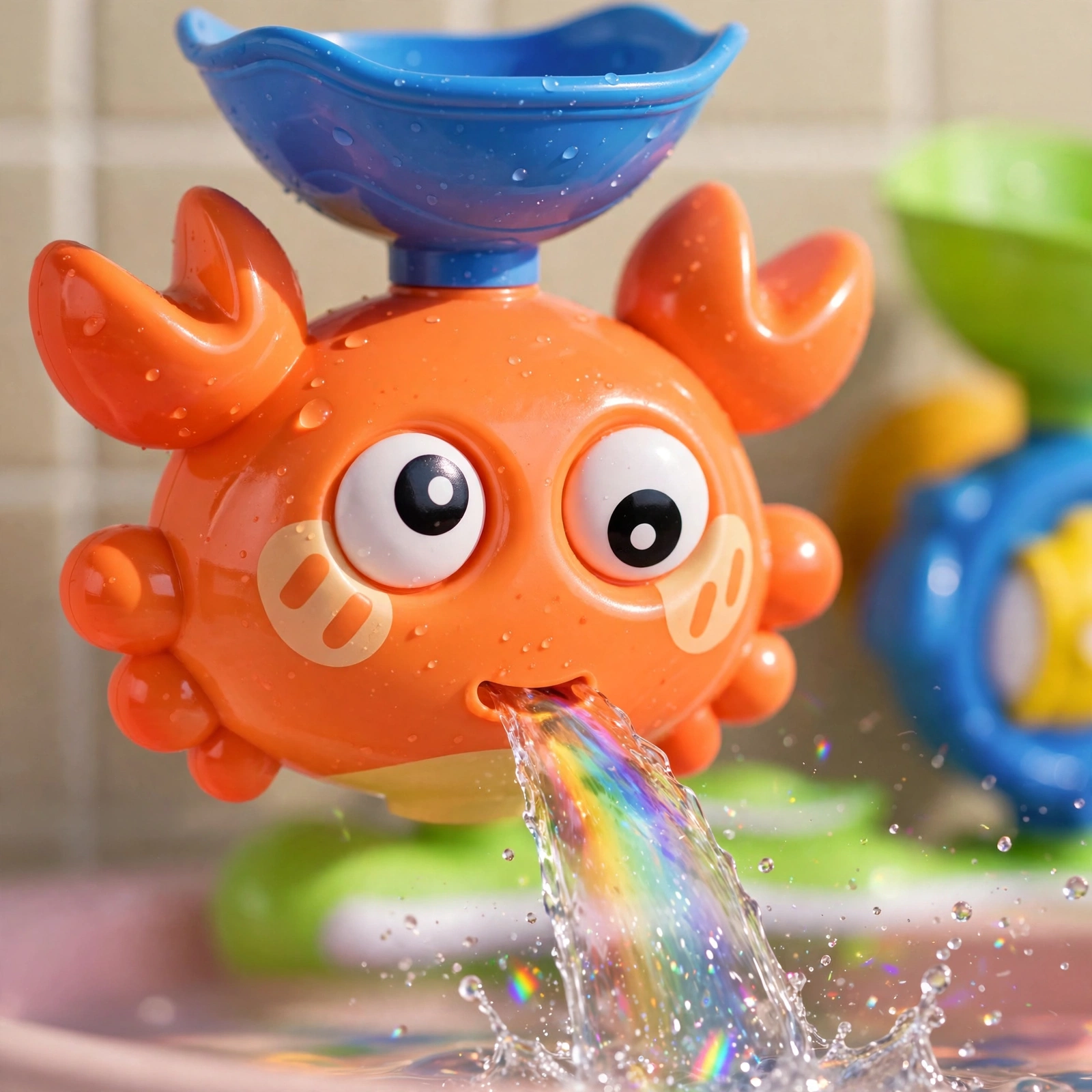 Interactive Suction Cup Bath Toy Set for Youngsters Durable ABS Material, Multi-Color Palette, Enhances Motor Skills & Playfulness 12 Two different colored versions of the Interactive Suction Cup Bath Toy Set stacked on a blue tiled wall