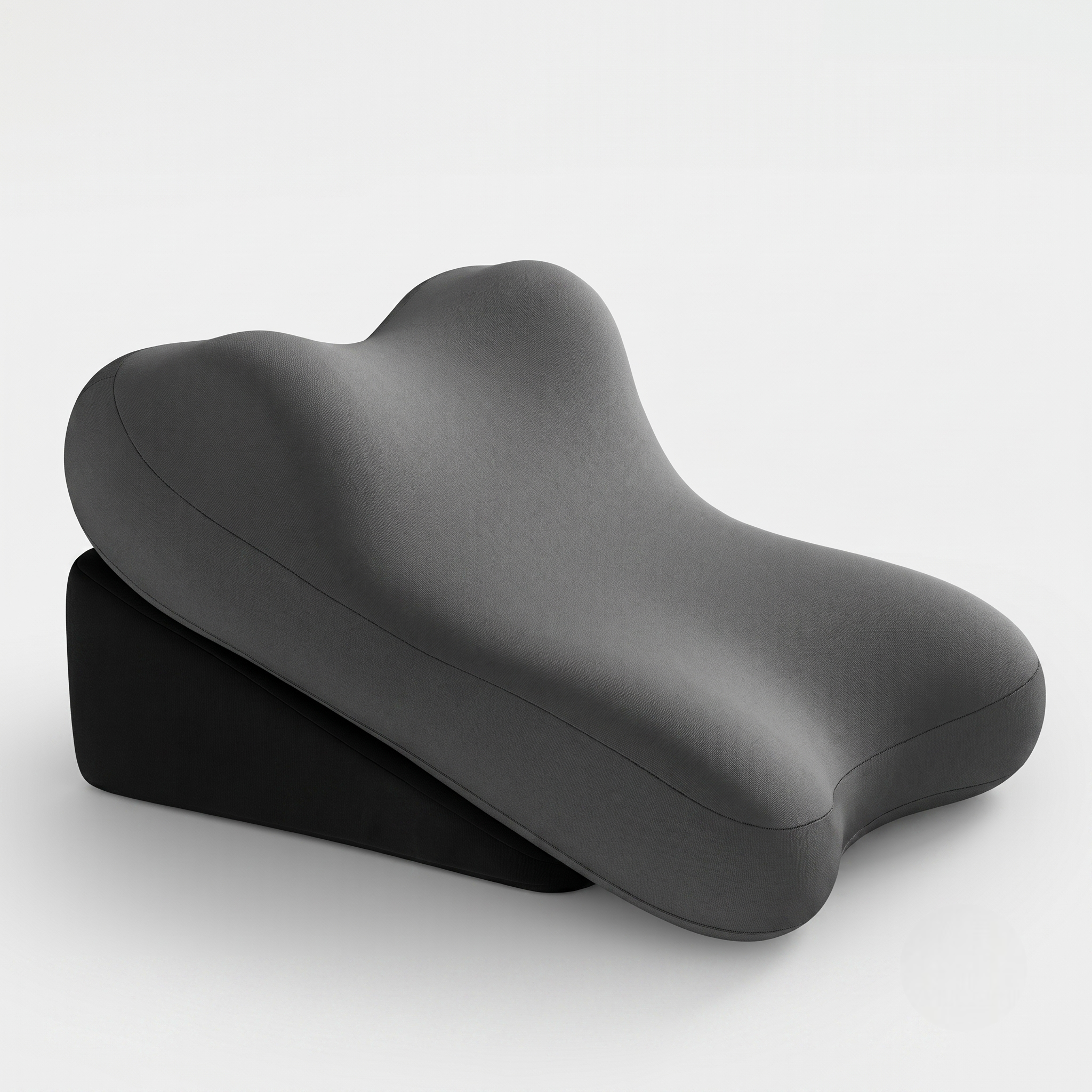reliable Ergonomic Bed Wedge Pillow Adjustable Memory Foam Backrest for Reading, 2pcs Split Design Support Pillow for Sitting Up in Bed, Non-Slip Lumbar & Neck Cushion for Home Office & Relaxing 7 A studio product shot of the mrali grey black color Bed Wedge Pillow showing a dark charcoal contoured cervical support pillow resting on a solid black angled wedge base against a white background.